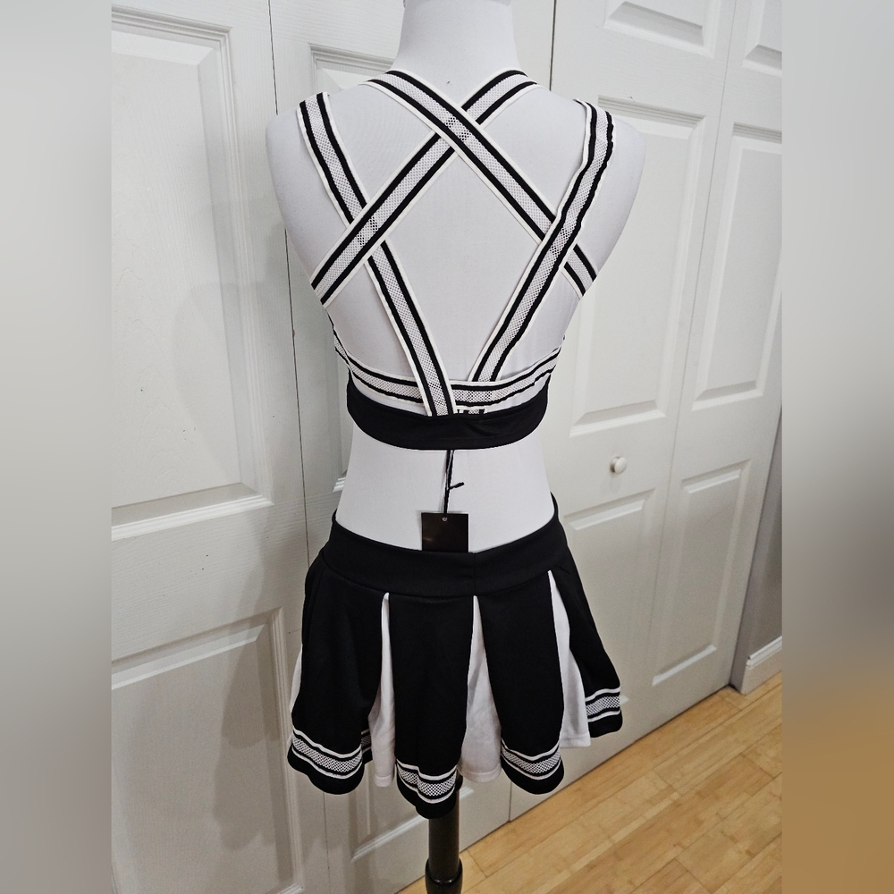 Dolls Kill Trickz N Treatz Black & White Witchy Coven Cheerleader Costume Set M - Picture 4 of 7